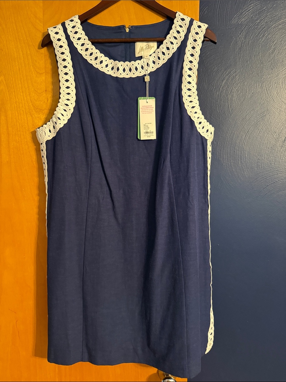 Lilly Pulitzer Navy Shift Dress with White Crochet Trim